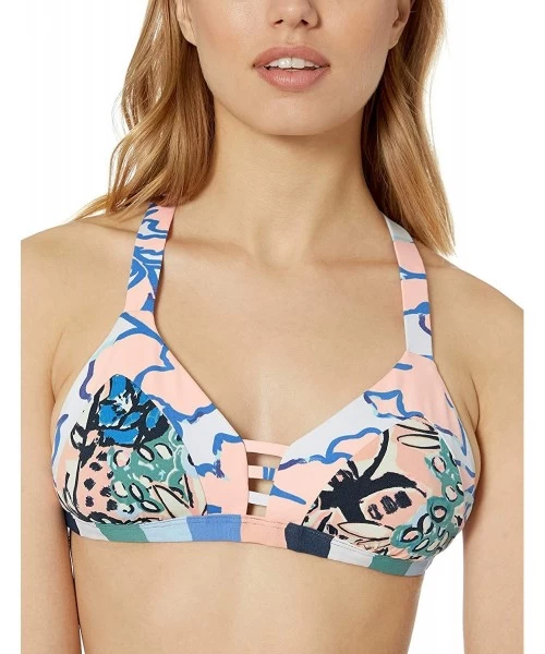 Tops Women's Fixed Triangle with Adjustable Back Bikini Top Swimsuit - Atlantic Avenue Blue Floral - CA18KQLEYAI