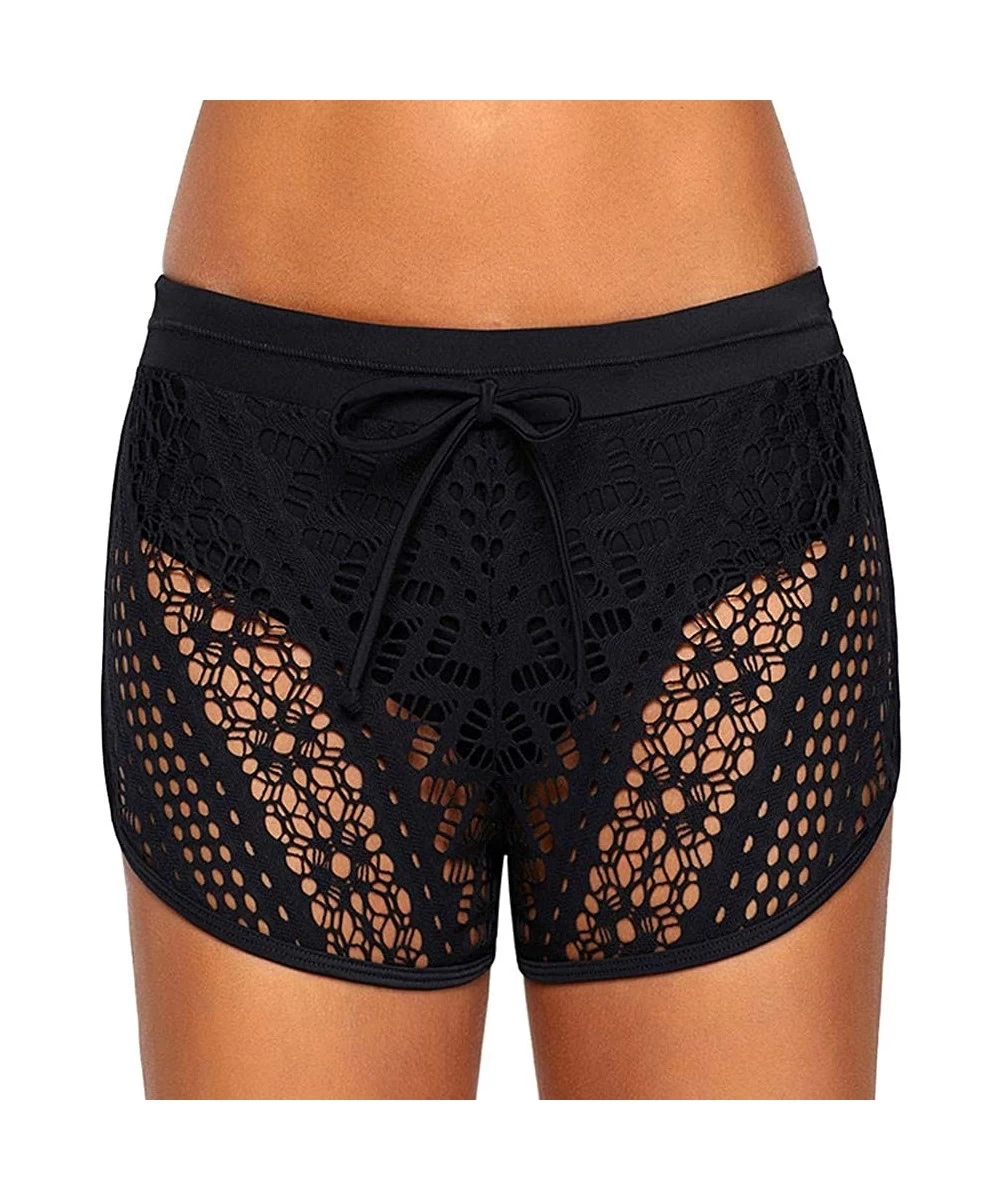 Racing High Waisted Bikini Bottoms Women Swimming Shorts Pants Beach Swimwear Ladies Hollow Out Swimsuit Shorts - Black - C91...