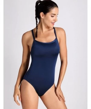 Racing Women's Unpadded Sleek Solid Elite Training Sport Athletic One Piece Swimsuit - Navy - CZ12LOLIZT3