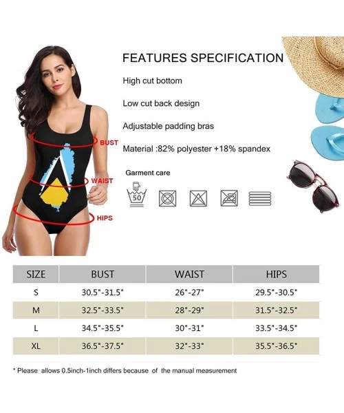 One-Pieces Flag Map of Saint Lucia Women's One Piece Swimsuits Low Back Bathing Suit Bikini Swimwear - CQ18X084S7O