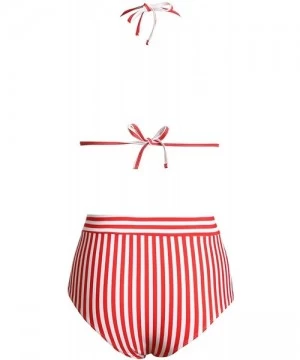 Sets Womens High Waist Two Pieces Bikini Set Striped Tassel Swimsuit - A Red - C518RA0NC4Y