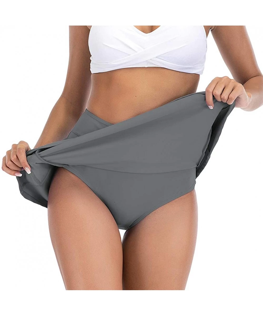 Bottoms Swim Skirt Tankini Bikini Bottoms Womens Board Shorts with Side Pocket Sun Protection Swim Shorts for Women Gray - CC...