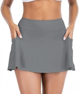 Bottoms Swim Skirt Tankini Bikini Bottoms Womens Board Shorts with Side Pocket Sun Protection Swim Shorts for Women Gray - CC...