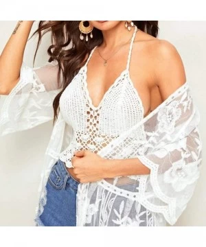 Cover-Ups Swimsuit Cover Ups for Women Crop Tops Kimono Cardigan Loose Cover Up Sun Protection Anti-UV - Lace - C619CK9CXK2