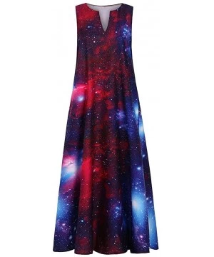 Cover-Ups Women Elegant Party Plus Size Starry Sky Print Daily Casual Sleeveless V Neck Vintage Bohemian Beach Maxi Long Dres...