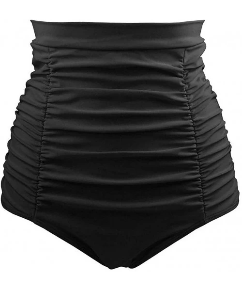 Bottoms LUYT Women Retro High Waisted Bikini Bottom Ruched Swim Short Tankinis - Black - CI18NRKOIC2