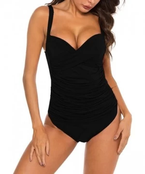 One-Pieces Adjustable Halter Bathing Suit Front Cross One Piece Swimsuits Tummy Control Swimwear Monokini Black - CZ192UWMG4K