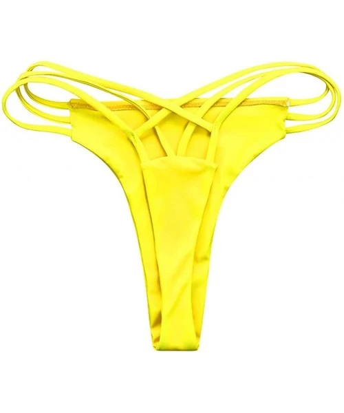 Bottoms Women Sexy Brazilian Bikini Bottom Thong Stretch Cross Swimsuit Bathing Suit Cheeky Low Rise Bikini Swim Shorts Yello...