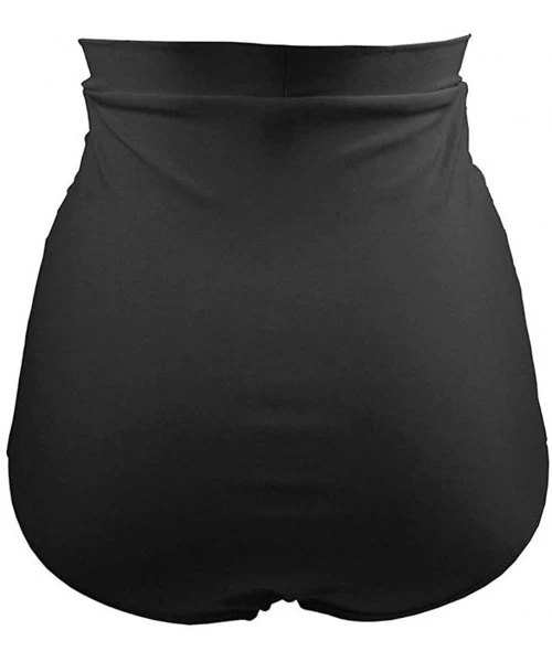 Bottoms LUYT Women Retro High Waisted Bikini Bottom Ruched Swim Short Tankinis - Black - CI18NRKOIC2