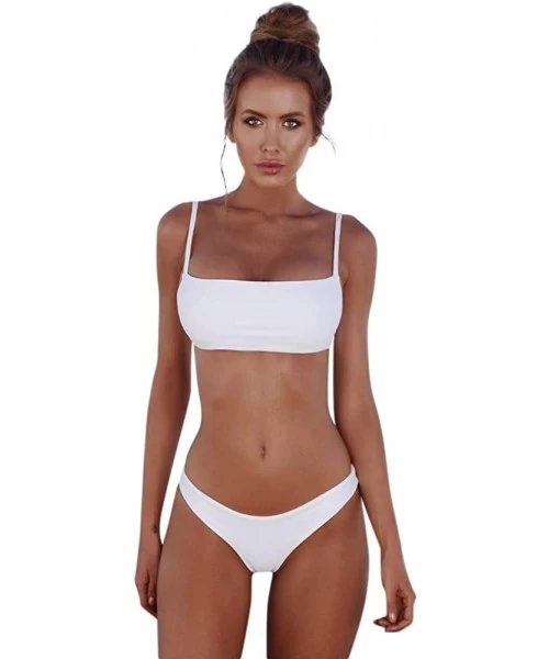 Board Shorts Women's Swimwear Bandeau Bandage Bikini Set Push-ups Brazilian Swimwear Beachwear Swimwear - White - CS18T46R8E3