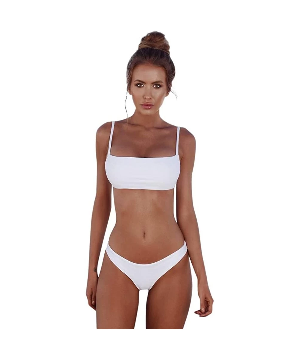 Board Shorts Women's Swimwear Bandeau Bandage Bikini Set Push-ups Brazilian Swimwear Beachwear Swimwear - White - CS18T46R8E3