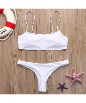 Board Shorts Women's Swimwear Bandeau Bandage Bikini Set Push-ups Brazilian Swimwear Beachwear Swimwear - White - CS18T46R8E3