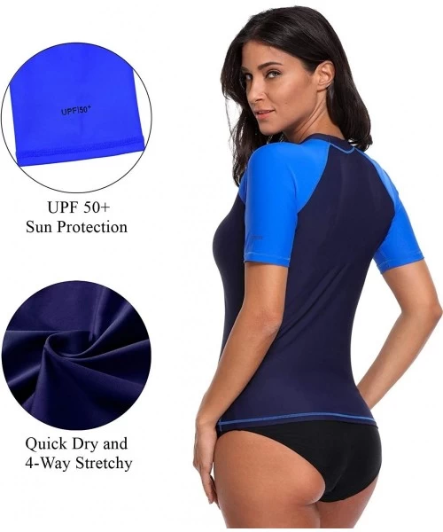 Rash Guards Women Rash Guard UPF 50+ Short Sleeve Swim Shirts Swimsuit Top Sun Shirt - Royal-navy - CY186SY89OI