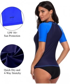 Rash Guards Women Rash Guard UPF 50+ Short Sleeve Swim Shirts Swimsuit Top Sun Shirt - Royal-navy - CY186SY89OI