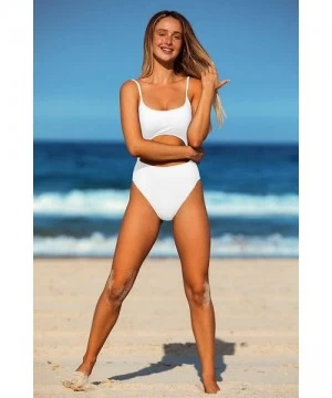 One-Pieces Womens One Piece Swimsuits Tummy Control Cut Out Bathing Suit High Waisted High Cut Swimwear - White Monokini - CH...