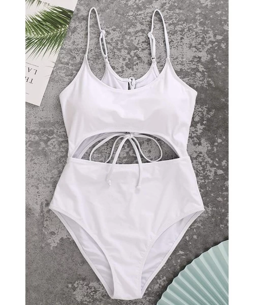 One-Pieces Womens One Piece Swimsuits Tummy Control Cut Out Bathing Suit High Waisted High Cut Swimwear - White Monokini - CH...