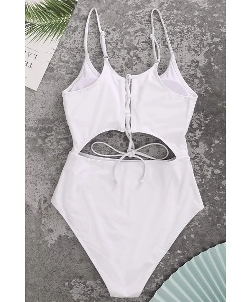 One-Pieces Womens One Piece Swimsuits Tummy Control Cut Out Bathing Suit High Waisted High Cut Swimwear - White Monokini - CH...