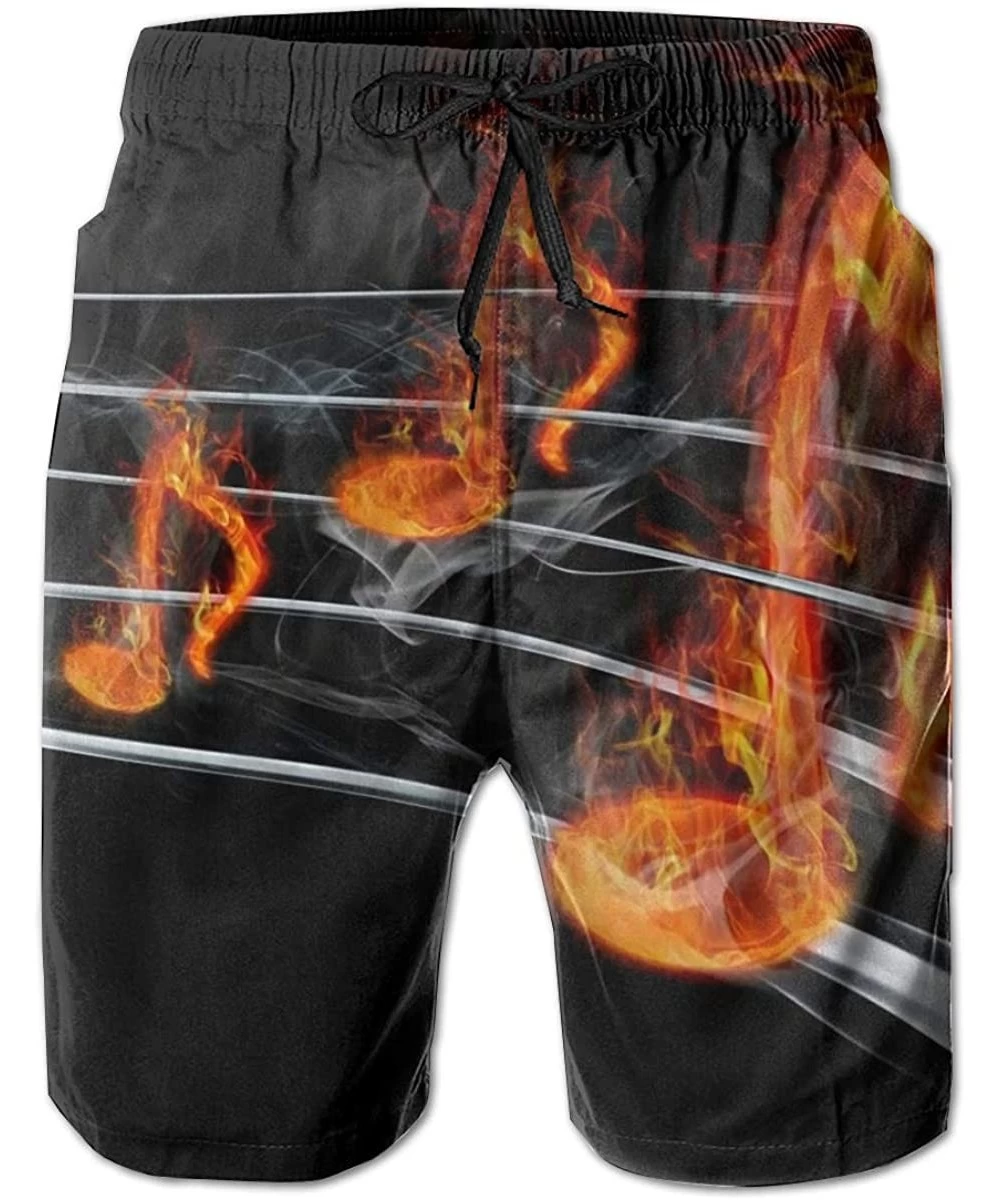 Board Shorts Men Moisture Swim Trunks Street Shorts for Beach SPA - Fantasy Fire Burning Musical Notes 8 - C6190595U8L