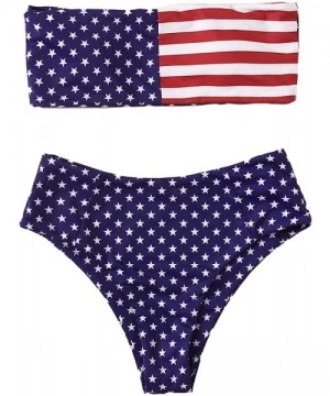 Sets Women's Sexy Bikini Set High Waist Wrap Padding Bandeau Bathing Swimwear Suit - American Flag - C0195GW5H2U