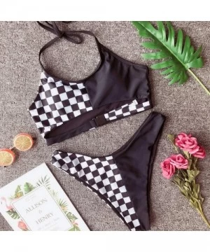 Sets Women Rave Festival Checkered Buckle Crop Top Bikini Bathing Suit Two Pieces Swimsuit for Dance Clubwear Clothing Black ...