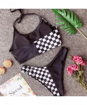 Sets Women Rave Festival Checkered Buckle Crop Top Bikini Bathing Suit Two Pieces Swimsuit for Dance Clubwear Clothing Black ...