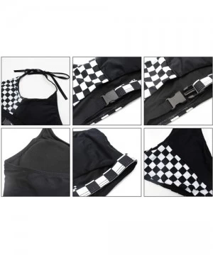 Sets Women Rave Festival Checkered Buckle Crop Top Bikini Bathing Suit Two Pieces Swimsuit for Dance Clubwear Clothing Black ...