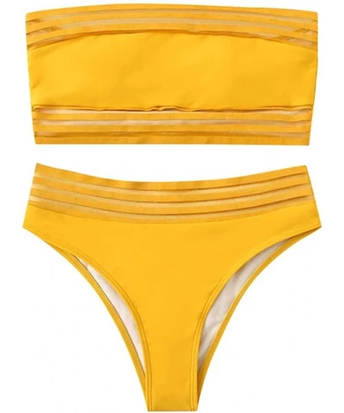 Sets Womens Padded Push-up Bra Bikini Set Swimsuit Bathing Suit Swimwear Beachwear - Yellow - CA196SZMX8O