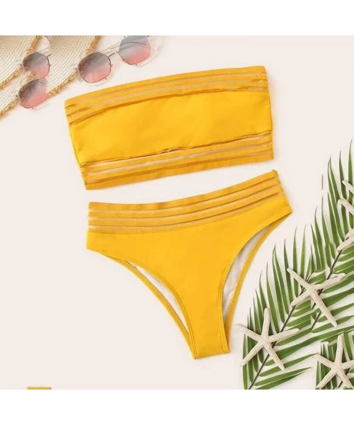 Sets Womens Padded Push-up Bra Bikini Set Swimsuit Bathing Suit Swimwear Beachwear - Yellow - CA196SZMX8O