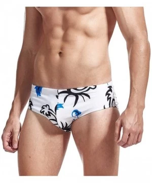 Briefs Mens Swim Briefs Swimwear Bikinis Beach Surf Bathing Suits with Drawstring Swimsuit - Print White - CN196NGD7X4