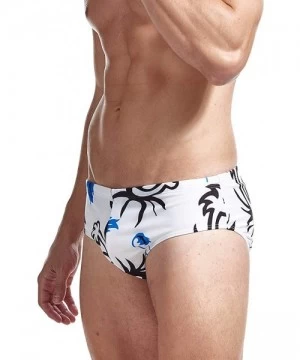 Briefs Mens Swim Briefs Swimwear Bikinis Beach Surf Bathing Suits with Drawstring Swimsuit - Print White - CN196NGD7X4