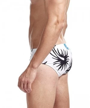 Briefs Mens Swim Briefs Swimwear Bikinis Beach Surf Bathing Suits with Drawstring Swimsuit - Print White - CN196NGD7X4