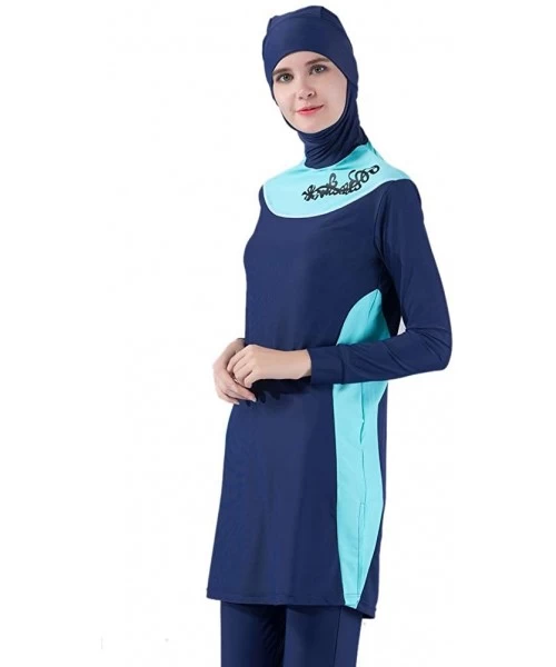 Racing Modest Swimsuit for Muslim Women Muslim Swimwear Hajib Islamic Swimsuit Plus Size S-4XL Hooded Ladies Swimwear - Dark ...