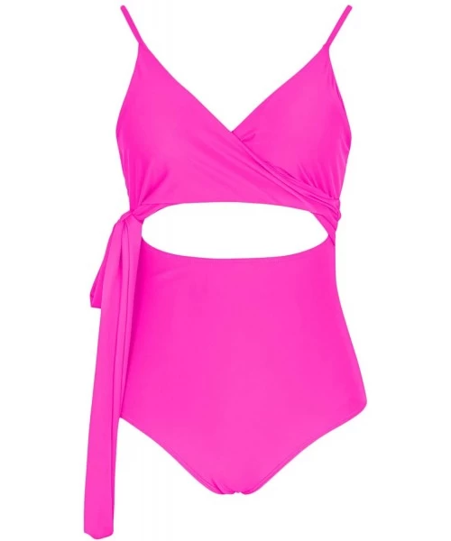 One-Pieces Women Criss Cross Tie Knot One Piece Swimsuits High Waisted Tummy Control Bathing Suit - Rosy - CW1943KXLXW