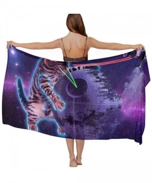 Cover-Ups Women Fashion Shawl Wrap Summer Vacation Beach Towels Swimsuit Cover Up - Space Laser Cat Purple - CD190TSLY7E