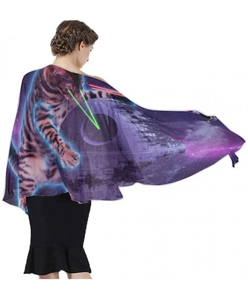 Cover-Ups Women Fashion Shawl Wrap Summer Vacation Beach Towels Swimsuit Cover Up - Space Laser Cat Purple - CD190TSLY7E