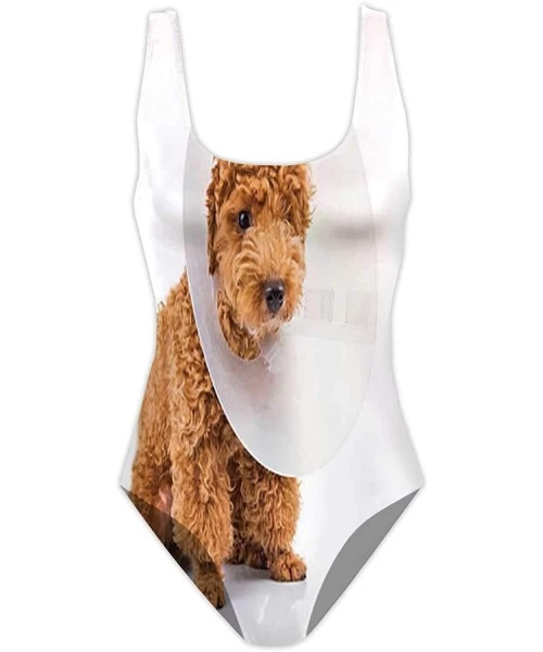 One-Pieces Cartoon Dog Dressed as a Cowboy and Twirling Lasso. - USA-Women's One-Piece Swimsuit Keeping You Accompained Swimw...