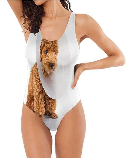 One-Pieces Cartoon Dog Dressed as a Cowboy and Twirling Lasso. - USA-Women's One-Piece Swimsuit Keeping You Accompained Swimw...