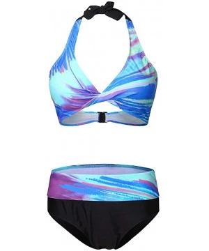 Sets Bathing Suits for Women- Womens High Waisted Bikini Set Stripe Halter Two Pieces Swimsuits - Sky Blue - C41954T0DO3