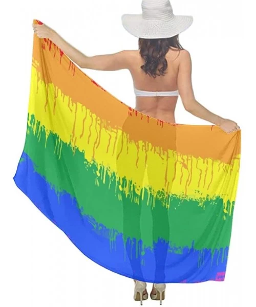 Cover-Ups Women Summer Chiffon Sarongs Beach Swimsuit Bikini Cover Up Shawl Wrap - Lgbt Gay Lesbian Flag - CT196SL9O6I