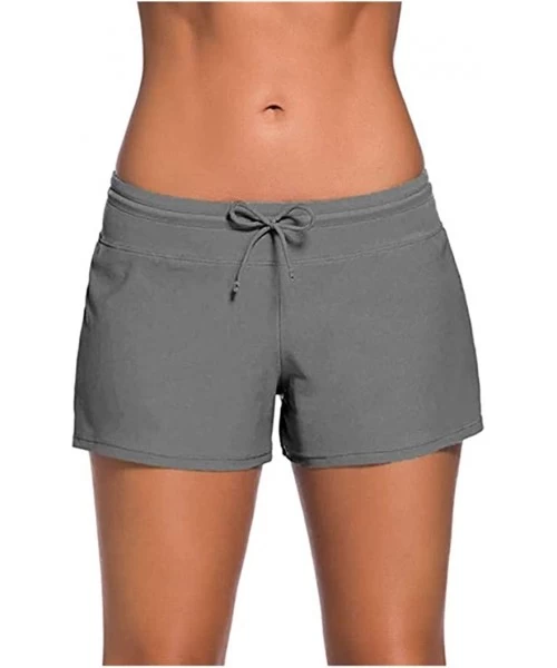 Bottoms Women's Solid Swimming Shorts Swimsuit Bottom Stretchy Pants Panty Drawstring - Grey - CF19CIU9G6C