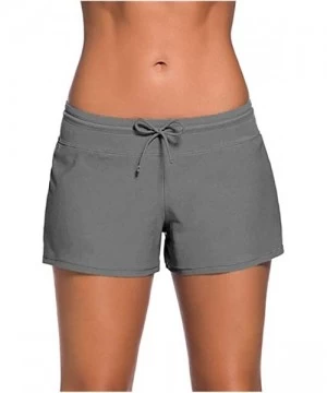 Bottoms Women's Solid Swimming Shorts Swimsuit Bottom Stretchy Pants Panty Drawstring - Grey - CF19CIU9G6C