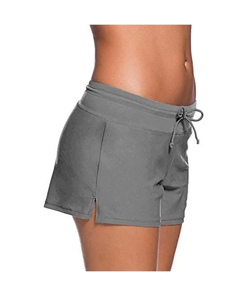 Bottoms Women's Solid Swimming Shorts Swimsuit Bottom Stretchy Pants Panty Drawstring - Grey - CF19CIU9G6C