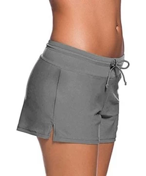 Bottoms Women's Solid Swimming Shorts Swimsuit Bottom Stretchy Pants Panty Drawstring - Grey - CF19CIU9G6C