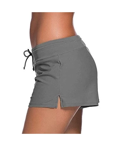 Bottoms Women's Solid Swimming Shorts Swimsuit Bottom Stretchy Pants Panty Drawstring - Grey - CF19CIU9G6C