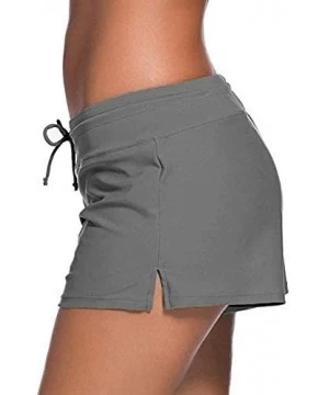 Bottoms Women's Solid Swimming Shorts Swimsuit Bottom Stretchy Pants Panty Drawstring - Grey - CF19CIU9G6C