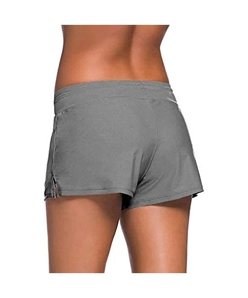 Bottoms Women's Solid Swimming Shorts Swimsuit Bottom Stretchy Pants Panty Drawstring - Grey - CF19CIU9G6C