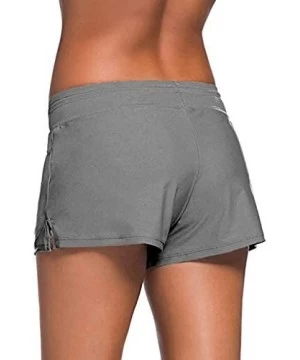 Bottoms Women's Solid Swimming Shorts Swimsuit Bottom Stretchy Pants Panty Drawstring - Grey - CF19CIU9G6C