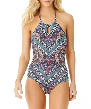 One-Pieces Women's High Neck One Piece Swim - Medallion Wrap Multi Stripe - C918KH5DWOE