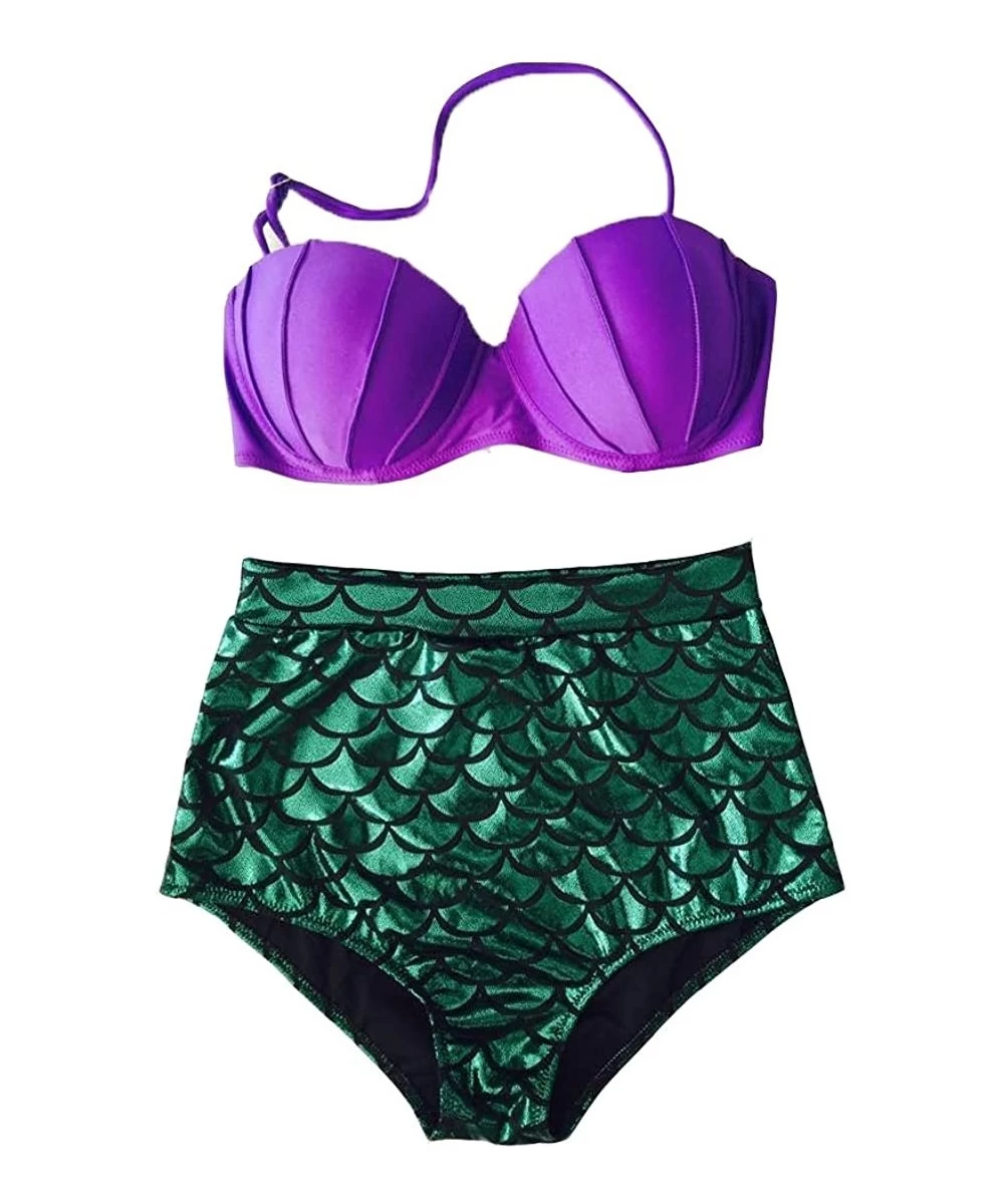 Sets Women's Glitter Mermaid Bikini High Waist Swimsuit Sexy Bikini - Purple1 - C412D6DK68Z