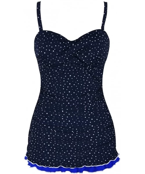 One-Pieces Women's One Piece Swimsuits Tummy Control Swimwear Ruffle Swimdress with Built in Swim Brief - Irregular Dot Navy ...